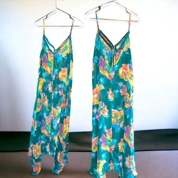 WinWin l Teal l Sexy & Sheer l Hi-Lo Long Nightgown l Tie-back l Sleeveless EUC - Picture 2 of 6
